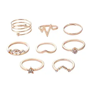 Jewels Galaxy Gold Plated Set of 8 Heartbeat inspired Contemporary Stackable Rings Set For Women and Girls (JG-PC-RNGB-2742)