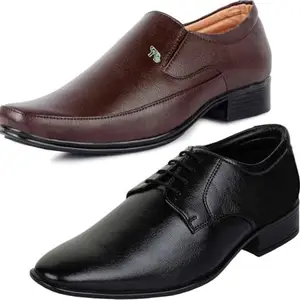 Vitoria Derby Shoes for Men | Shoes for Men with PU Sole | Comfortable & Lightweight |Durable & Trendy Design | Size : 7 | Color : Multicolor,VTR_301BkLaceRnd_VTR_2006BdrBrwn_2S_7