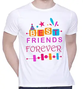 CreativiT Graphic Printed T-Shirt for Unisex Best Friends Forever Tshirt | Casual Half Sleeve Round Neck T-Shirt | 100% Cotton | D00589-3_White_Small