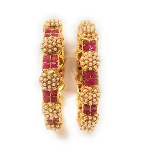 Santosh Enterprise Gold Plated Ruby and Moti Bangles Set Jewellery For Girls and Women's.(Set of 2 piece) (2.8)