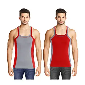 Knito Men's Cotton Gym Vest Combo of 2 (K_Red_Mel_Verti) (XX-Large)