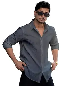 WIZOON Shirt for Men | Men’s Black Textured | Regular Fit | Textured Cotton Blend Casual | Full Sleeves | Spread Collar | Western Stylish