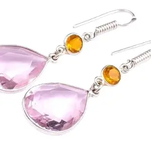 Silver Plated Pear Shape Pink Amethyst Gemstone Drop Dangle Earrings Gift BEGS-1970