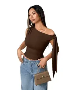 TIVANTE Solid One Shoulder Top for Women Stylish Western | Sleeveless top for Women | Korean top | Crop top for Woman
