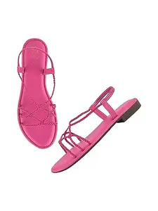 The White Pole Casual and Classy Flat Sandals Fashionable Ethnic Flat Sandals Light Weight Comfortable for Girls & Women