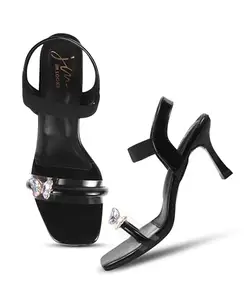 JM LOOKS Women's Kitten Heeled Sandal with Butterfly Embellished Strappy Heels pull-on Open Square Toe for Wedding, Party, Casual, Office - Black