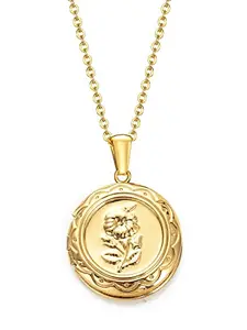 Via Mazzini 18K Real Gold Plated Circular Photo Memory Locket Pendant Necklace With Chain Valentine Gift For Women And Girls (NK0992) 1 Piece Only