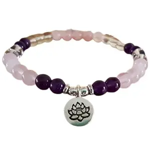 Lady Works Natural Amethyst, Rose Quartz & Crystal Quartz 6mm Round Shape Smooth Cut Beads 7 Inch Stretchable Bracelet For Men & Women. Unisex Bracelet For Healing, Meditation & Luck|LW_BRST_00604_7.0