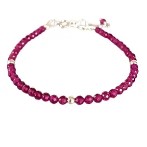 LKBEADS Silver Plated Bracelet with Red Faceted Ruby Beads – Round 3.5mm – 7 inch Adjustable – For Men & Women|LK_STACK_05953