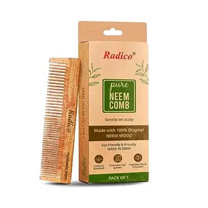 Radico Two fold Neem Wood Comb | Hair Growth, Hairfall, Dandruff Control | Hair Straightening, Frizz Control | Comb for Men, Women (Dual styling comb)
