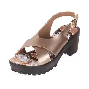 Metro Women Gold Synthetic Leather Block heel Fashion Sandal UK/6 EU/39 (33-3189)