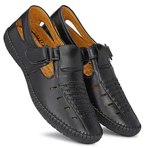 WOMBO Men's Black Stylish Synthetic Velcro Roman Sandals 9 UK/IND