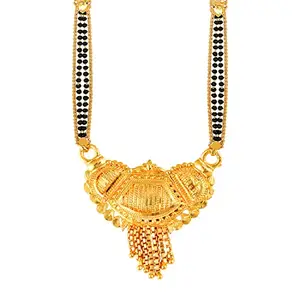 MEENAZ Mangalsutra For Women Girls Ladies Temple South Indian Traditional 1 Gram Gold Stylish Maharashtrian Long Double Chain Wati Mangal sutra Pendant Tanmaniya Black golden Nallapusalu Chains-374