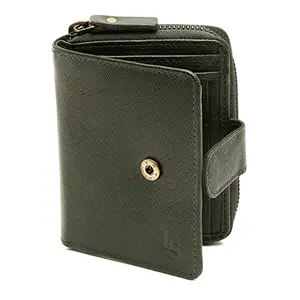 LOUIS STITCH Mens Seaweed Green Italian Saffiano Leather Wallet RFID Zip Protection (British) (Goel)