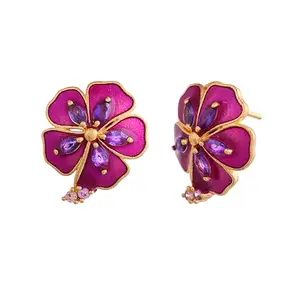Voylla Flower Fantasy Majestic Magenta Ear Studs |Studs For Women|Earrings For Women|Gift For Her|Floral|Summer|