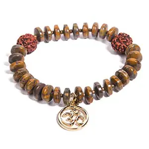 Gempro Certified Jasper Gemstone Rudraksha Om Charm Bracelet for Unisex