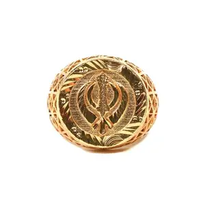 Stand Touch Jewellery Gold Plated Punjabi Ring Collection Men's Style Finger Ring Sardar Sikh Guru Traditional Trendy Ring for Boys & Man (Pack of 1)(Ring Size 26)