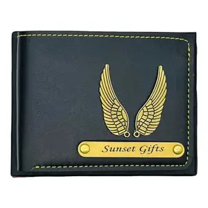 NAVYA ROYAL ART Men's Leather Wallet with Personalised Name and Logo - Black