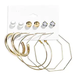 Shining Diva Fashion 6 Pairs Combo Latest Stylish Design Metal Earrings for Women and Girls (A12744er), Golden, 1