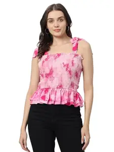 Fashion Senoraa Pink Printed I Women Top I Casual Top I Western Top I Girls Top I Rayon Top I Ladies Top I Squire Neck Top I Sleeveless Top I (Medium, Pink)