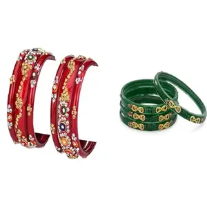 Somil Combo Bangle Set For Women | Traditional Daily Bangles | Perfect For Parties & Functions, Pack Of 10, Red, Green -D433