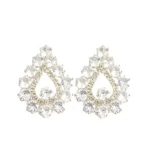 Sparkling Leaf Essence: Clear American Diamond Stud Earrings
