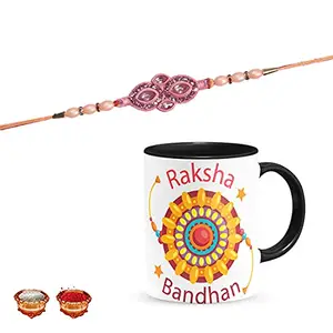 Manonita Rakhi Gift for Brother, bhaiya bhabhi, Gift Set (Rakshabandhan Mug, Roli,Chawal) BLACKMUG-12-BF