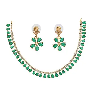 YouBella Jewellery Sets for Women Crystal Necklace Jewellery set with Earrings For Girls/Women (Green)
