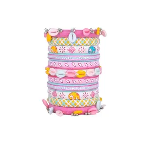 Taasha Craft Bhavya pink colourfull shell Bangles, Handcrafted Cotton Thread Bangle Set forWomen & Girls Size 2.6 Set of (11 Bangles)