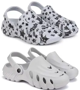 Pampy Angel Combo Pack of 2 Slipper/Flip Flops/Slides/Clogs/Sandals with Adjustable Back Strap for Men,(Cl-A-Star-Grey,Cl-100-Grey),9 (UK/India)