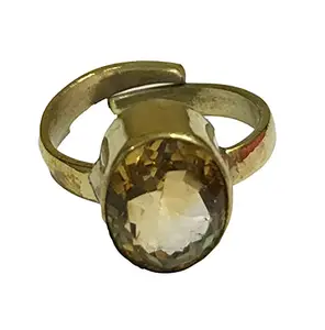 RIKIJAZ Yellow Sunehla Stone Original Certified Ring For Men Women Citrine Gemstone Ring With Lab Certificate 7-8 Ratti Adjustable Panchdhatu Ring