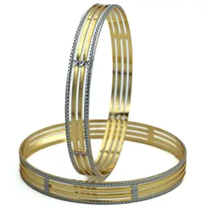 OPAL TOUCH Gold-Plated-Bangles-with-Silver-Textured-Borders