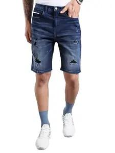 The Indian Garage Co Men Regular Fit Solid Mid-Rise Denim Shorts