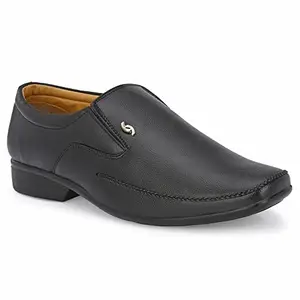 Enow Comfortable Derby Slip on Formal Shoes for Men POR-003-BLK-9 Black