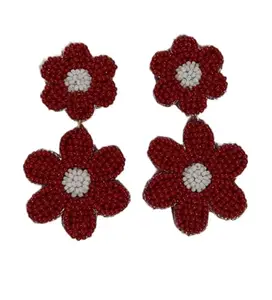 Future Fashion Floral Earrings for Women and Girls Seed Bead Embroidered handmade Multi Color Flower Design Earrings (Maroon)