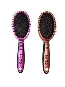 TIAMO Flat Oval plastic hair brush set pink and brown for grooming.