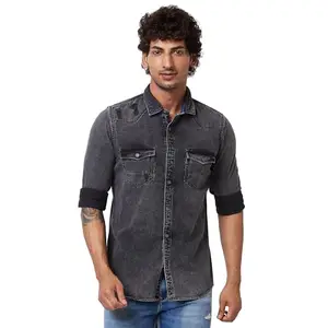 Spykar Black Indigo Full Sleeve Shirt for Men (Size: S)-MSHD1BD062_Black