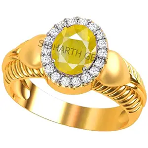 SIDHARTH GEMS 4.25 Ratti Natural Yellow Sapphire Pukhraj Gold Plated Gemstone Stone Ring with Lab Certificate