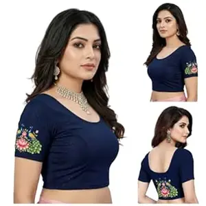 PAARTH ENTERPRISE PAARTH ENTREPRISE Women Cotton Blend Round Neck Short Sleeve Readymade Saree Blouse