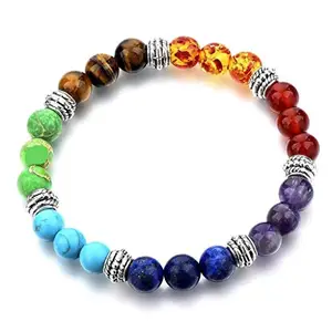 ZUNBELLA 7 Chakra Natural Semi Precious Reiki Crystals Gem Stone Beads Positive Good Luck Energy Bracelet.