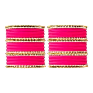 HERVERSE Combo Of Metal Gold Plated Glossy and Matte Bangle for Women and Girls (Pack of 56) BL B CVB-20 Pink 2.4