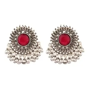 Amazon Brand - Anarva Antique Oxidized Pink Crystal Stud Earrings for Women