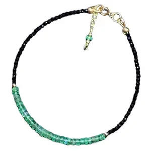 LKBEADS Natural Round Shape Smooth Cut Beads Stretchable Bracelet for Men & Women Black Spinel & Emerald Rondelle Faceted Multicolor 7 Inch Adjustable Bracelet