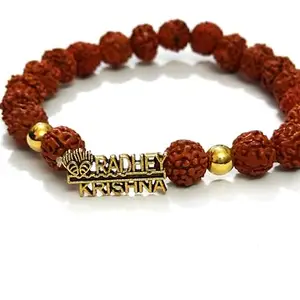 ASTROGHAR Natural Rudraksha Radhey Krishna Golden Plated Lucky Charm Crystal Bracelet For Men And Women