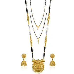 Brado Jewellery Traditional Gold Plated 30inch Long and 18inch short 2 Inch Earring Combo Of 3 Mangalsutra/Tanmaniya/nallapusalu/Black Beads For Women and Girls