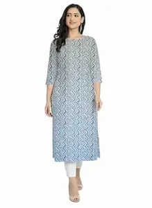 Zig-Zag Wave Print Straight Cut Cotton Kurti for Womens