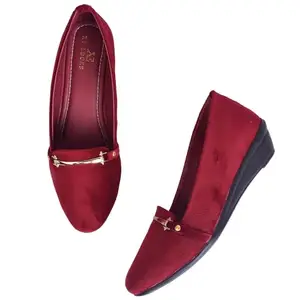 XE Looks Women's Cherry Red Bellies | Velvet Finish with Metal Accent | Soft Cushioned Footbed | Lightweight & Durable Design Bellies For Girls & Women