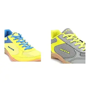 Nivia Men's Yellow Aster Blue Flash Shoe 9UK Badminton Flash Shoes, 10 UK, (Dark Grey/Yellow)