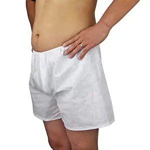 Smark Men's and Women's Disposable Individually Wrapped Boxer Shorts with Elastic Waist (White, Large) - Pack of 10
