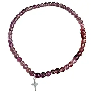 Lady Works Natural Amethyst 4mm Round Shape Smooth Cut Beads 6.5 Inch Stretchable Bracelet For Men & Women. Unisex Bracelet For Healing, Meditation, Prosperity, Gift & Luck|LW_BRST_00362_6.5